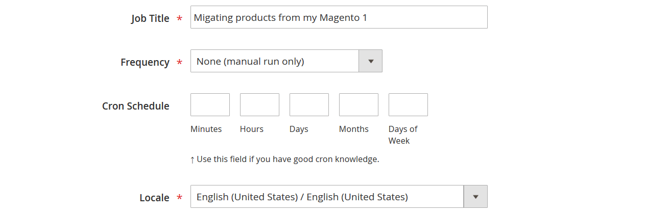 Screenshot of Export Products from Magento 1 to Magento 2 using Improved Import and Export Extension: new product import job