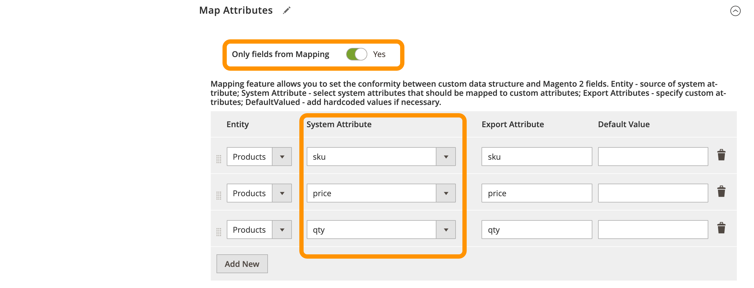 Magento ERP integration mapping with Improved Import & Export extension
