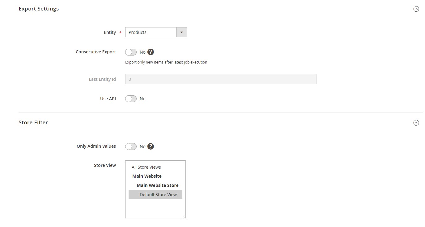Magento ERP Integration: products export - select entity