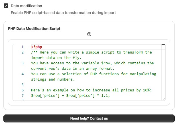 screenshot of Shopify PHP Data Modification Script with Improved Import & Export