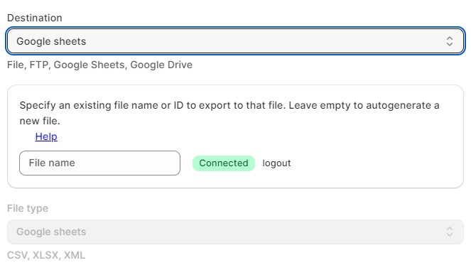 Import & Export Tool for Shopify: export to google sheets