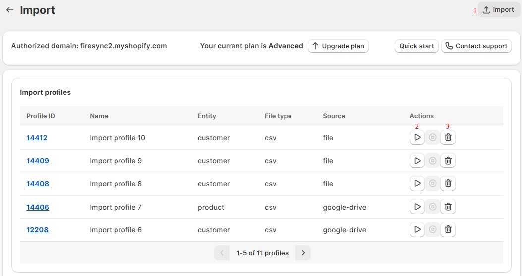 Import & Export Tool for Shopify: import screen