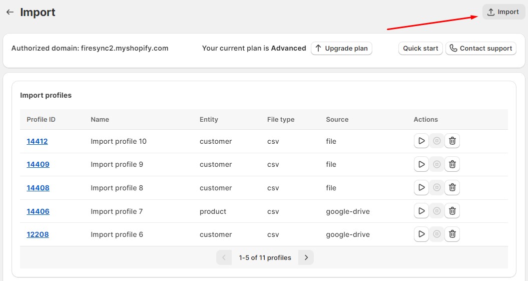 Import & Export Tool for Shopify: create new import profile