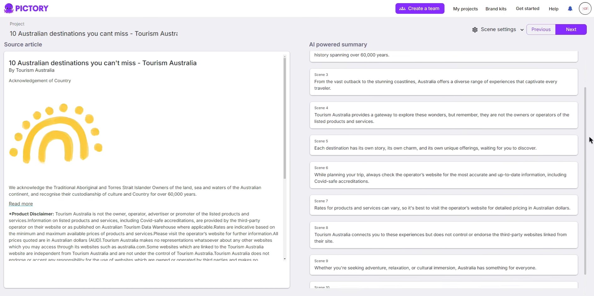 screenshot of Pictory AI showcasing how to turn a blog post into a video