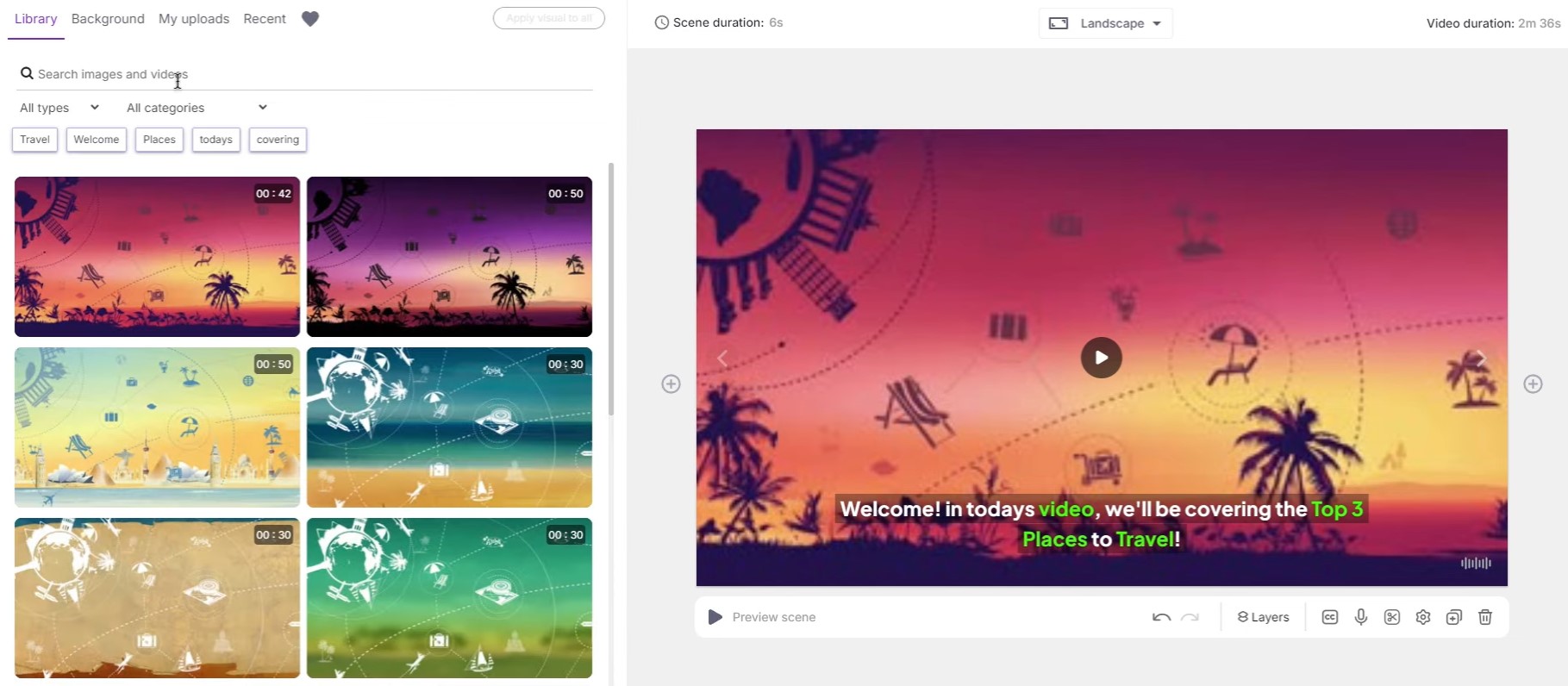 screenshot of Pictory AI interface showing its library of videos