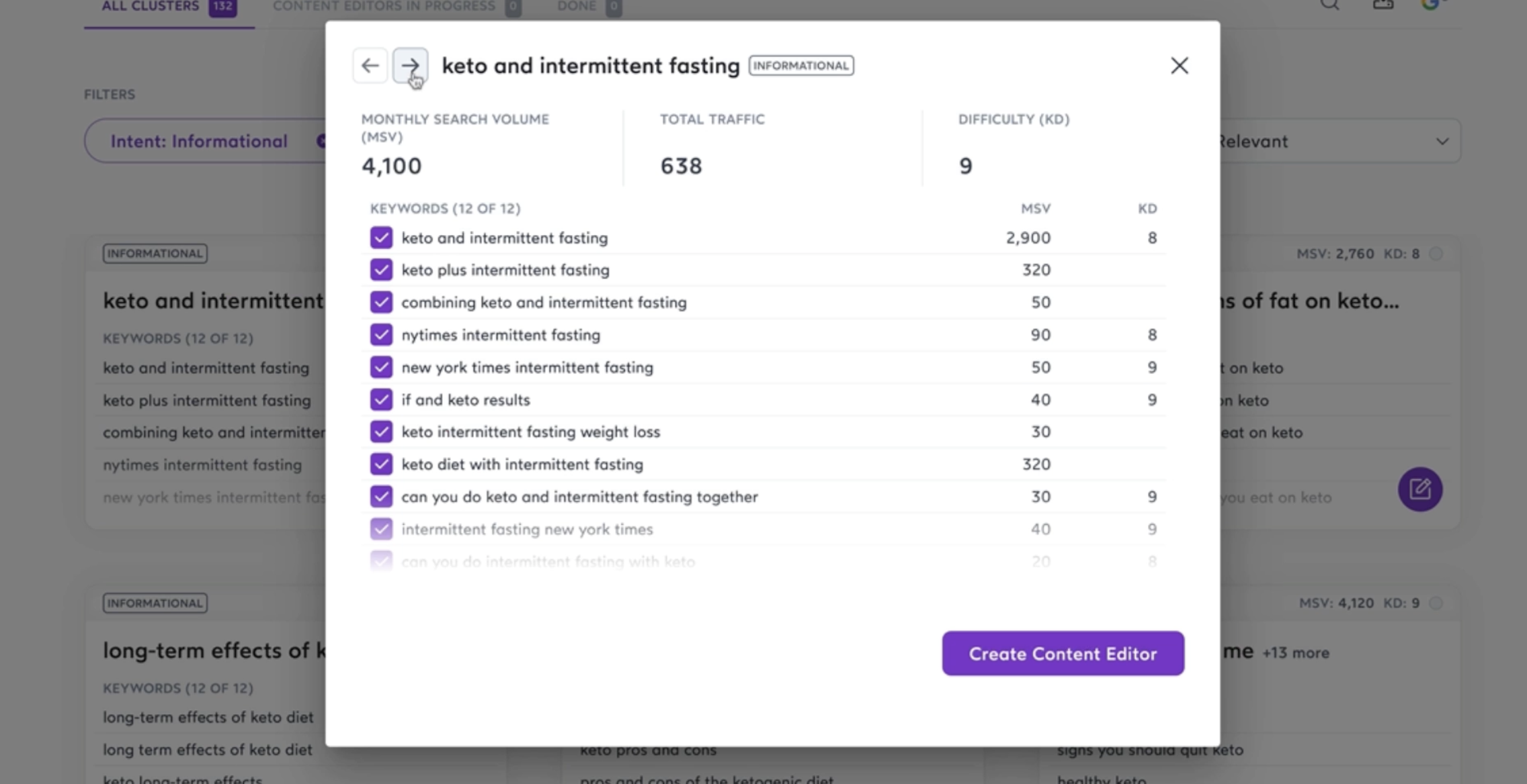 screenshot of a Surfer SEO Keyword Research tool