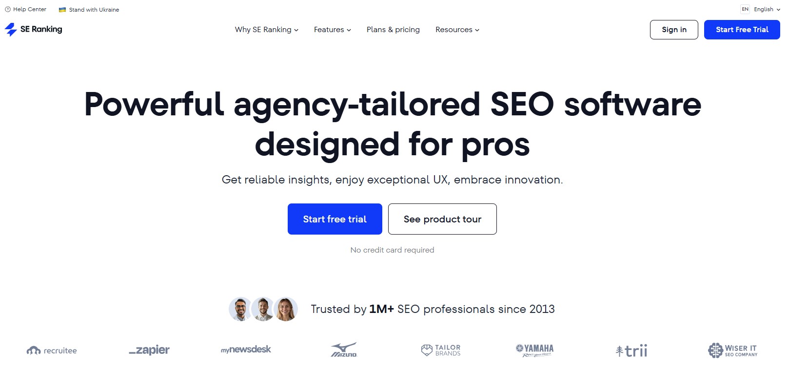 screenshot of SE Ranking Home page - Surfer SEO alternative