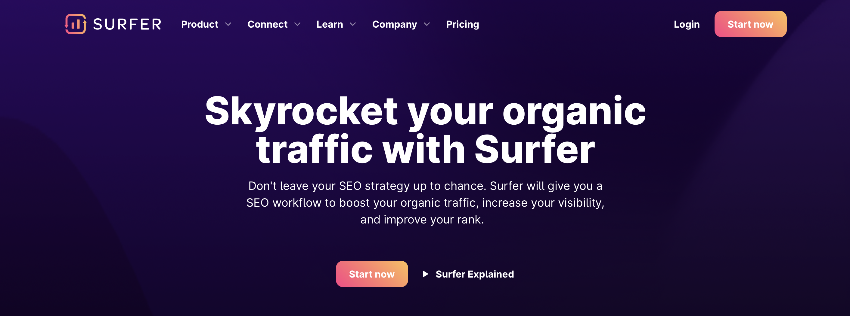 Surfer SEO review: a screenshot of the platform's home page