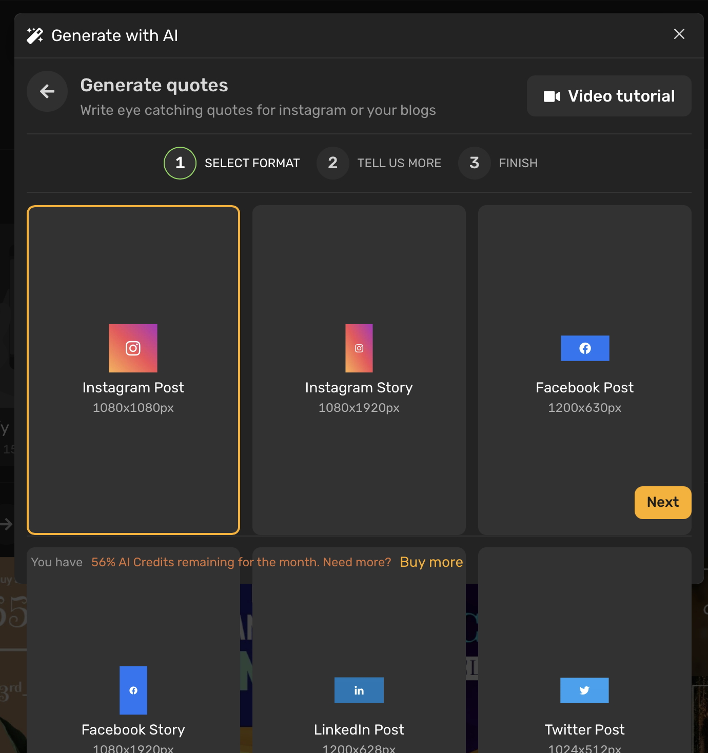 screenshot of Simplified AI templates for social media posts, ads, email headers 
