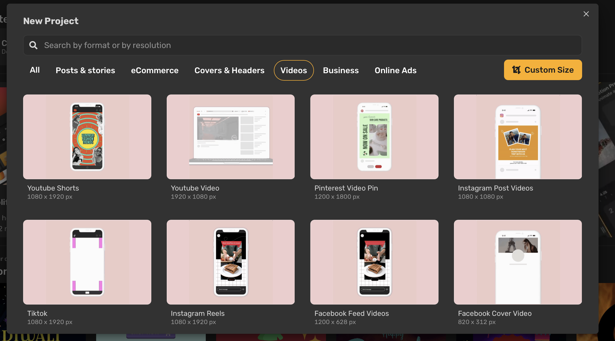 screenshot of Simplified AI video editing templates