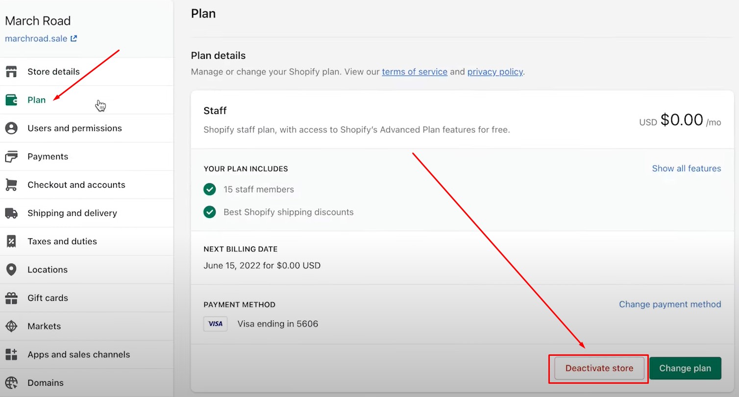 Shopify dashboard showing the 