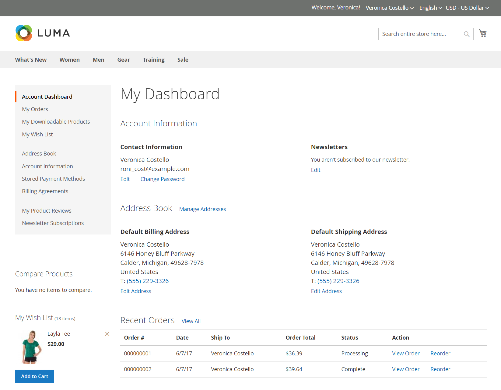 Magento 2 adobe commerce review: customer account screen