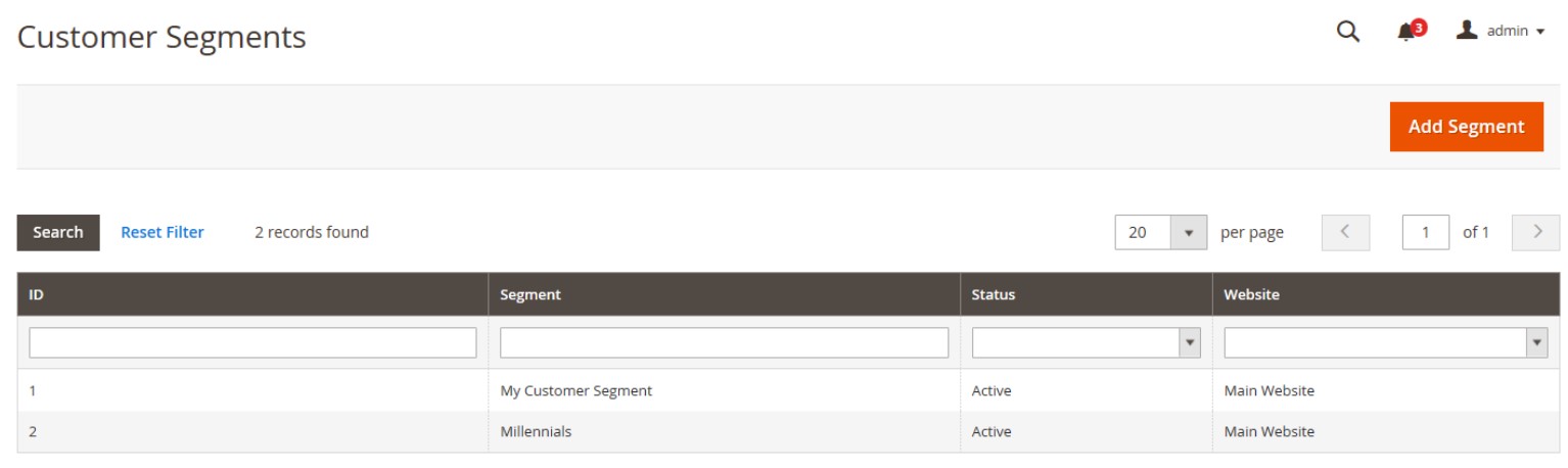 Adobe Commerce review: customer segments screen