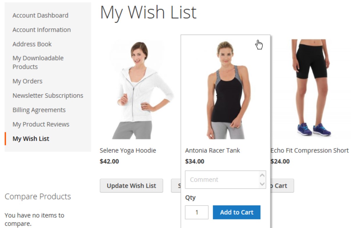 Magento 2 adobe commerce review: wishlist screen