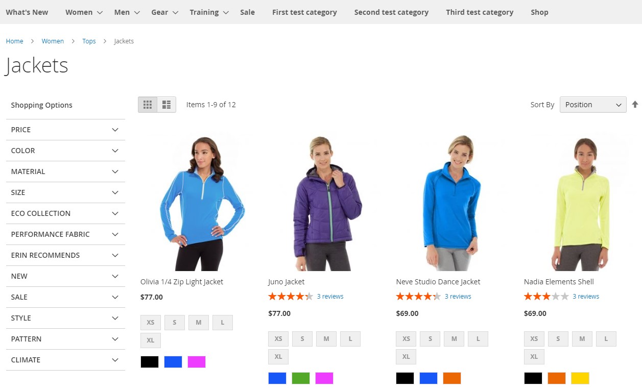 Magento 2 adobe commerce review: category page screen