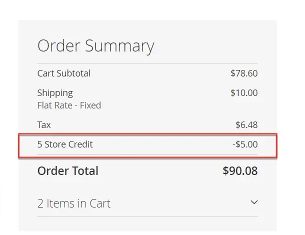 Applied Store Credit During Magento 2 Checkout in order summary