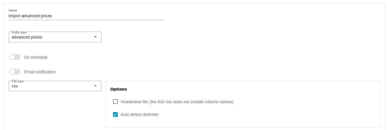 screenshot showing how to import advanced prices to Shopware 6 with the Improved Import, Export & Mass Actions app