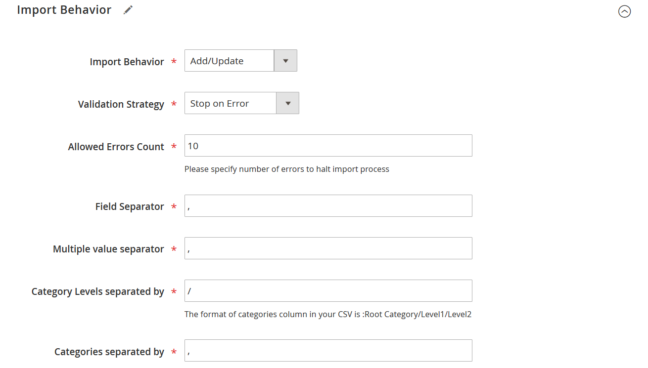 import behavior configuration for improved adobe commerce data migration with Improved Import & Export