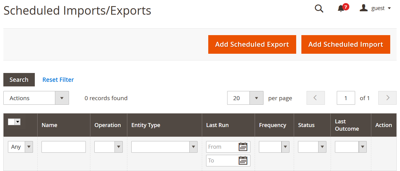 Scheduled imports/exports in Adobe Commerce admin