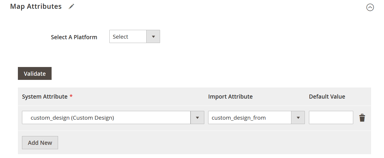 screenshot showing how to map external inventory attributes to import inventory data from a third party to Magento 2 with Improved Import & Export