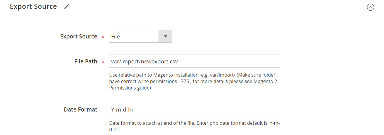 export source configuration to transfer Magento 2 inventory data to external system with Improved Import & Export