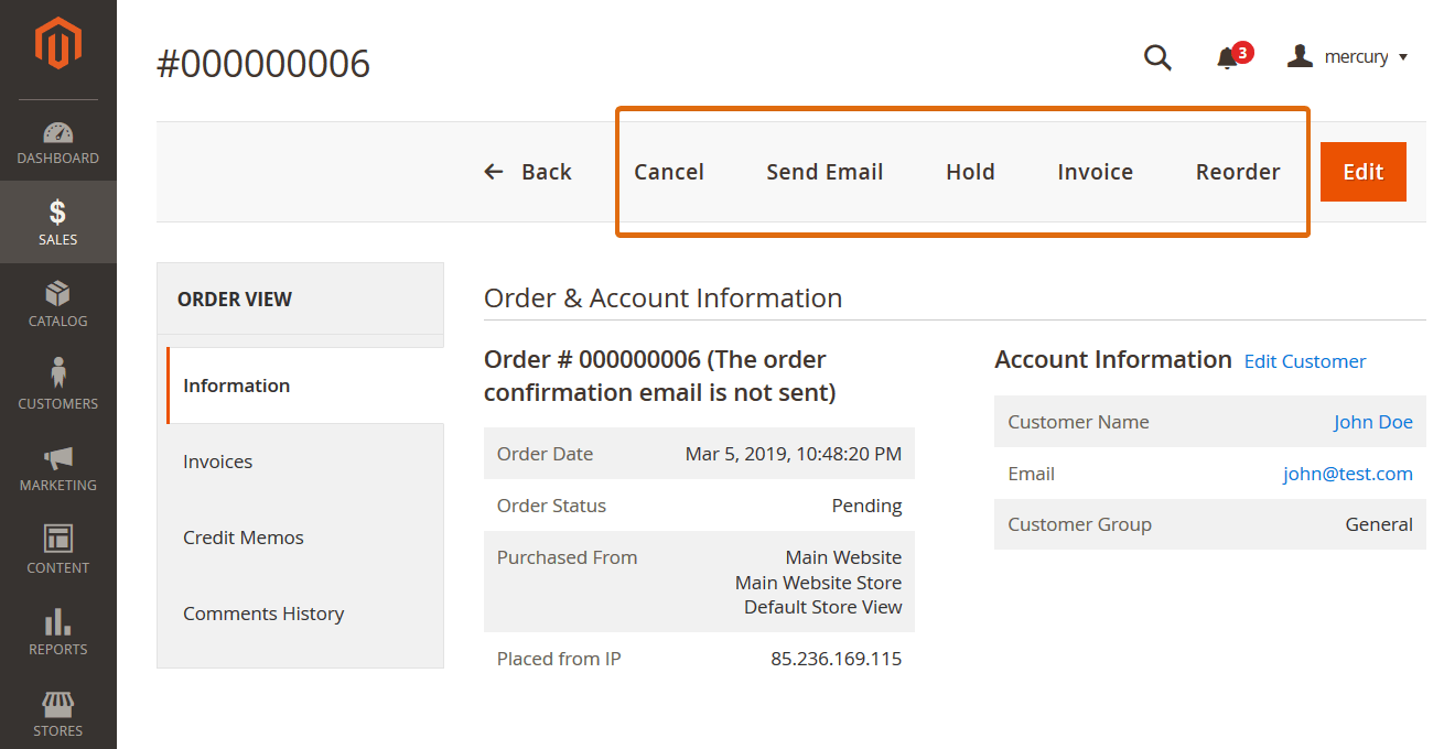 magento 2 order processing of virtual product in the admin