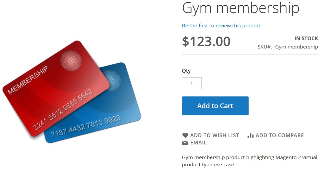 screenshot of a virtual product page on a magento 2 website