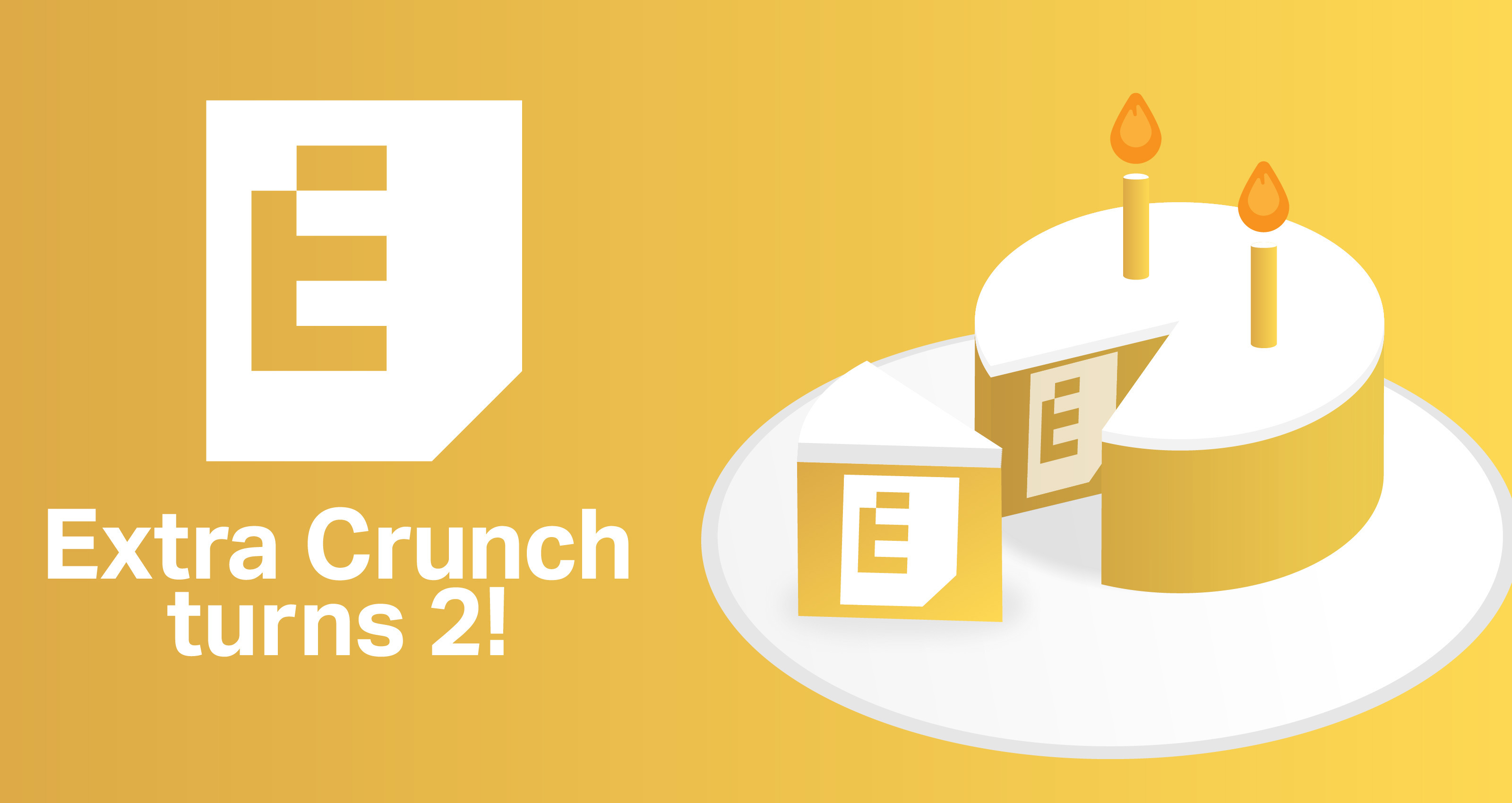 Extra Crunch turns two second anniversary image: a cake with two candles and the EC logo