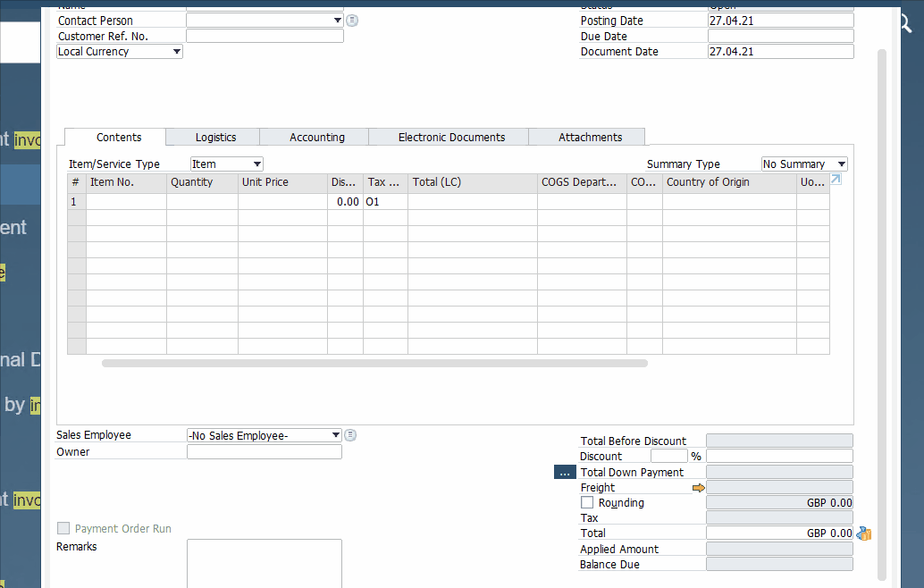 SAP B1 sales and A/R documents