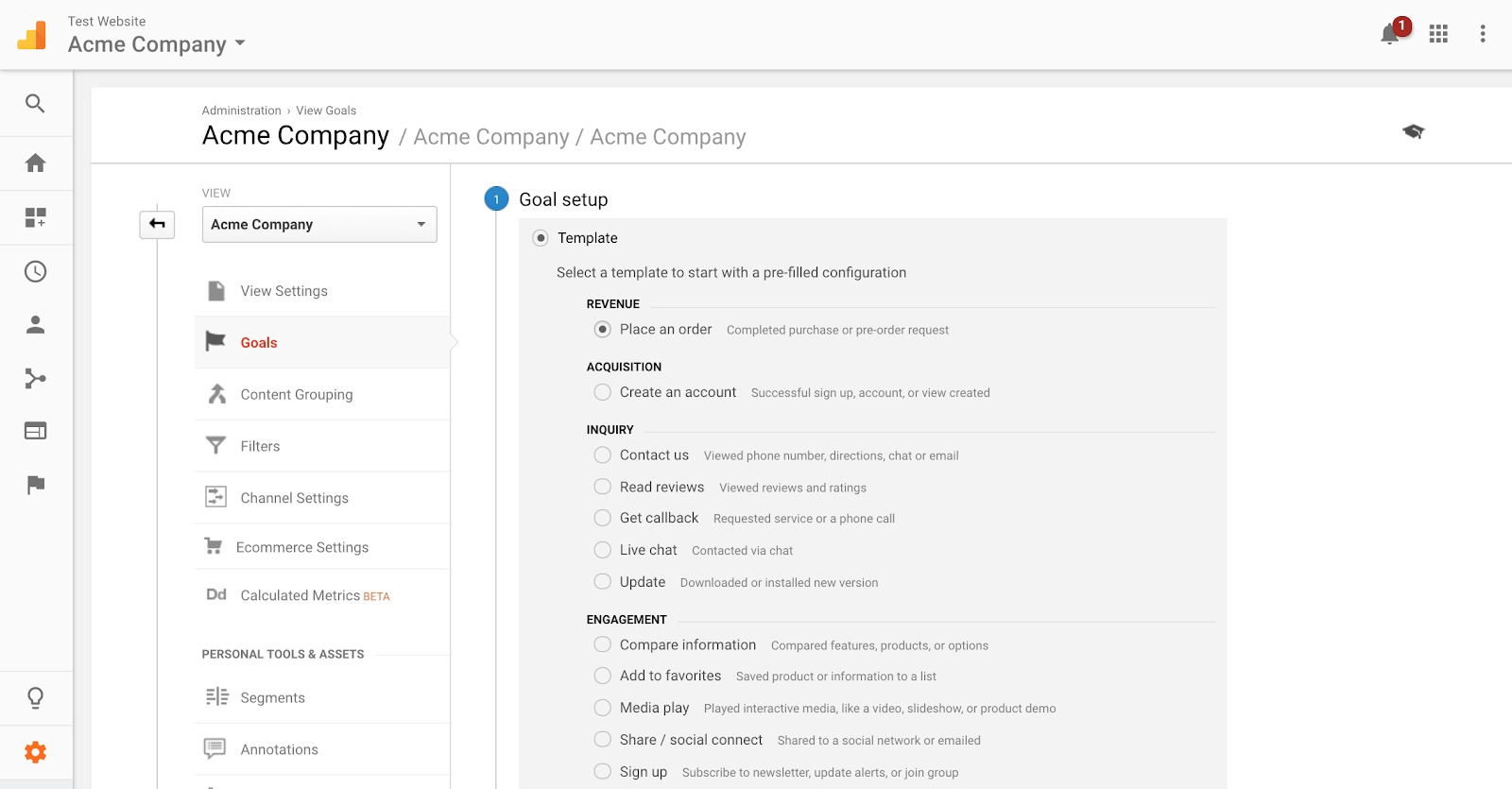 acme company google analytics example