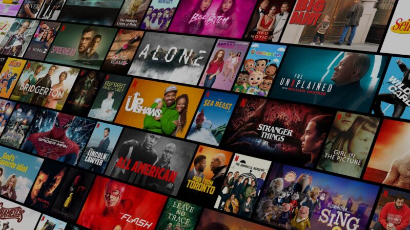 A TV screen showing various shows available on Netflix.