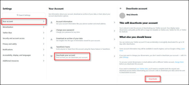 Select "Deactivate" to deactivate your Twitter account.
