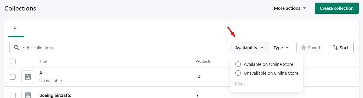 Shopify Collections availability filter