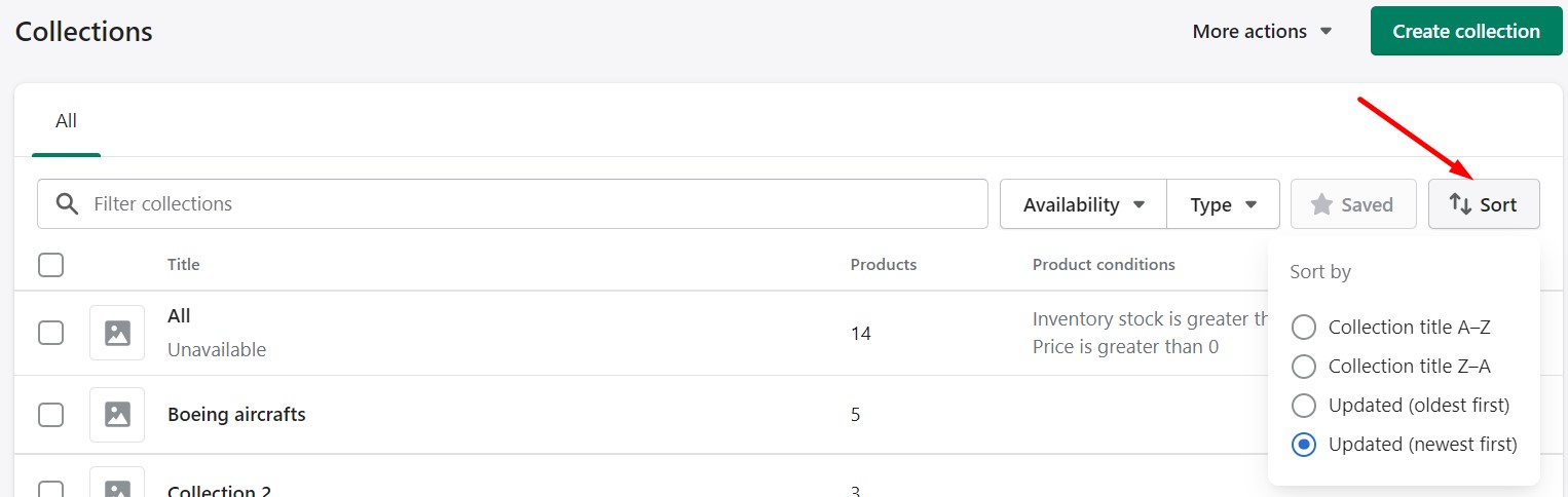 Shopify Collections sort order