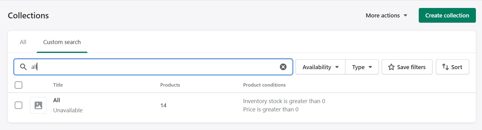 Shopify Collections search