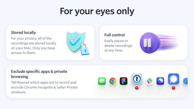 A screenshot of information about privacy from Rewind's website.