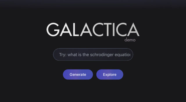 A screenshot of Meta AI's Galactica website before the demo ended.