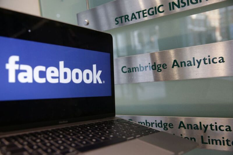 facebook logo next to cambridge analytica sigh