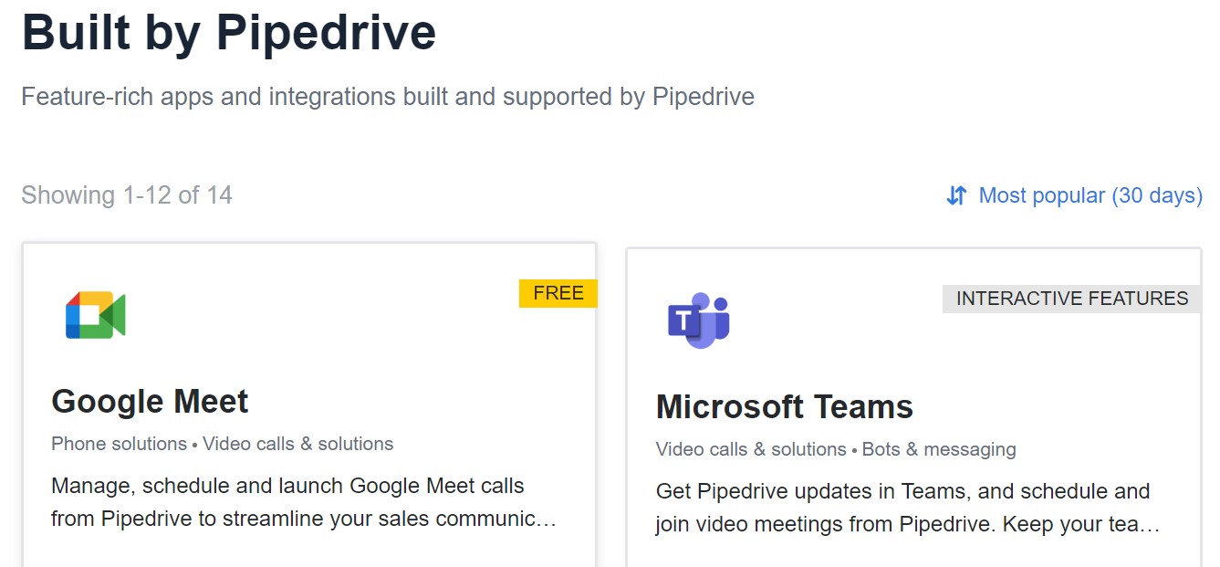 Pipedrive integrations vendor-built