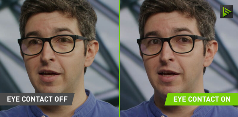 Nvidia's Eye Contact feature automatically maintains eye contact with a camera for you.